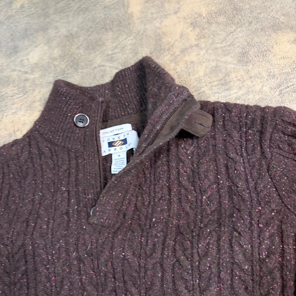 Joseph Abboud Sweater Mens Small Brown Cable Knit Italian Yarn Elbow Patch 0943